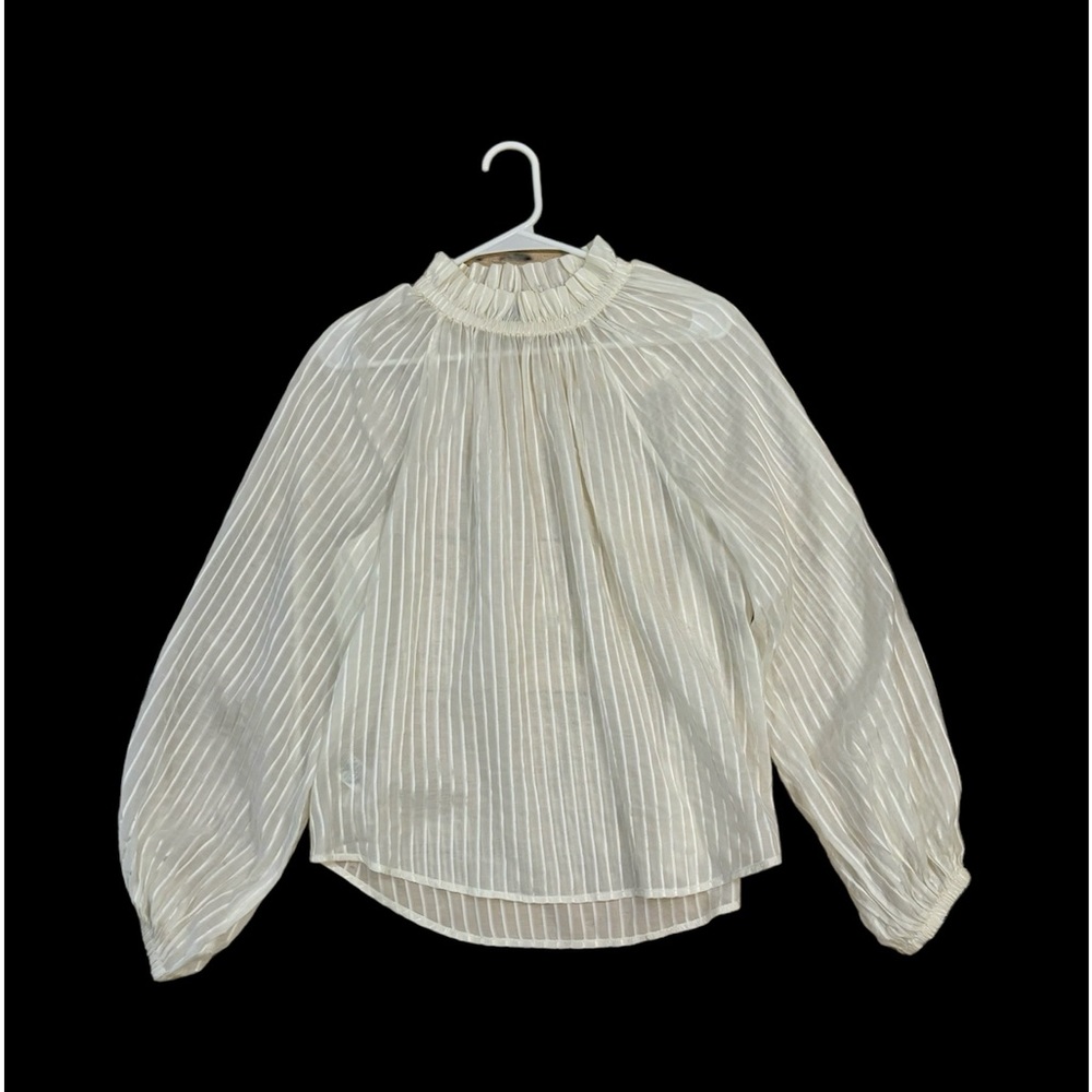 Ann Taylor stripe beige blouse size M